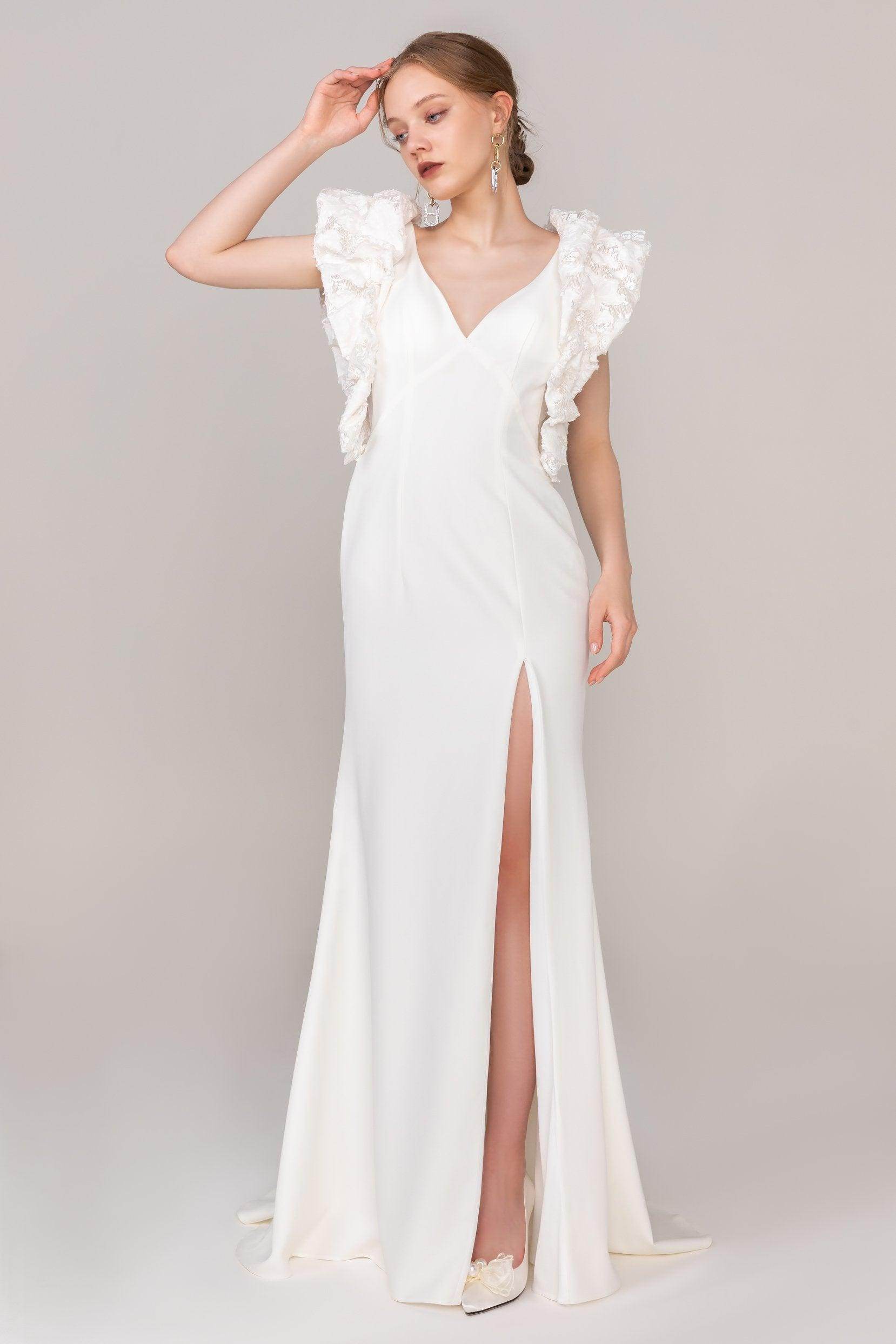 Sheath Sweep-Brush Train Elastic Cloth Wedding Dress CW2426 - COCOMELODY